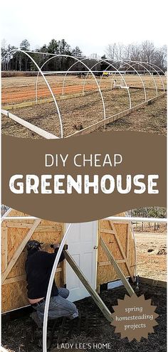 the cover of diy cheap greenhouse with an image of a man working on it