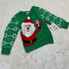 Santa Ugly Christmas Sweater Size 18 Mo New With Tags Playful Green Tops For Winter, Green Christmas Sweater For Holidays, Green Christmas Sweater For Holiday Season, Green Christmas Holiday Sweater, Playful Long Sleeve Christmas Sweater, Nightmare Before Christmas Sweater, Hooded Knit Cardigan, Unicorn Sweater, Abercrombie Girls