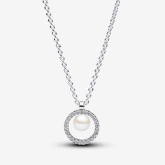 Level up your look with our Treated Freshwater Cultured Pearl & Pavé Collier Necklace. Crafted in sterling silver, this necklace features an adjustable 45 cm chain, adorned with a lustrous treated freshwater cultured pearl and sparkling cubic zirconia. The pearl pendant gracefully slides along the chain, showcasing Pandora's signature craftsmanship. Embrace timeless beauty and versatility. Perfect for special occasions or adding a touch of sophistication to everyday wear. Please note each treate Pandora Pearl, Small Pearl Necklace, Necklace With Pearl, Pandora Necklace, Freshwater Cultured Pearls, Necklace Sizes, Cultured Pearls, Unique Earrings, Pearl Pendant