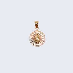 14K Three Tones Gold Round Virgen de Guadalupe Pendant Charm Elegant Symbol, Style And Grace, Pendant, Gold, Design