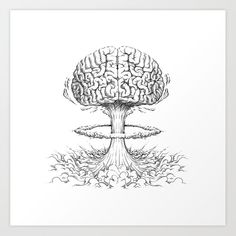 a drawing of a tree with its roots in the shape of a brain