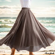 Olivia Mark - Solid Color Cotton Linen Midi Skirt - Casual Holiday Swing Maxi Skirt Beach Dress Cheap Maxi Skirts, Linen Midi Skirt, Skirt Beach, Grandma Fashion, Ruffle Maxi Skirt, Bohemian Mode, Red Boho, Langer Rock, Moda Boho