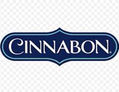 a blue and white logo with the word cinnamon on it's side, in front of