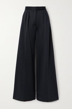 Carefully positioned pleats enhance the wide-leg shape of Max Mara's 'Zinnia' pants, along with pressed creases. They've been tailored in Italy from thick jersey and have a high-rise waistband - tuck your blouse, shirt or tank in to balance proportions. Open Coat, Cashmere Sweater Dress, Tie Maxi Dress, Printed Silk Shirt, Checked Trousers, Long Wool Coat, Single Button Blazer, Checked Blazer, Twill Shirt