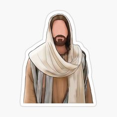 a sticker with a man wearing a robe and beard in front of a white background