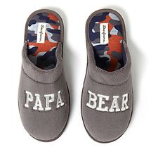 Your feet will thank you the moment you slip your tootsies into these soft flannel-lined slippers that show off your "Papa Bear" status. From Dearfoams. Mens Holiday, Clog Slippers, Papa Bear, Long Haul, House Shoes, Mens Fleece, Toe Shoes, Mens Slippers, Comforters Cozy