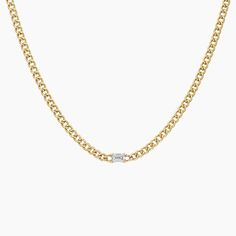 Kendall Lab Diamond Chain Necklace - 14K Yellow Gold. An east-west emerald-cut lab grown diamond takes centerstage in this edgy, trendy curb chain necklace (2/3 total carat weight). Diamond Chain Necklace, Curb Chain Necklace, Diamond Chain, Curb Chain, Lab Diamonds, Emerald Cut, Pendant Jewelry, Lab Grown, Lab Grown Diamonds