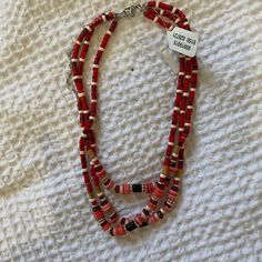 Nwt Free People Red Multi Strand Beaded Layered Necklace Casual Red Beaded Chain Jewelry, Adjustable Red Beaded Casual Necklaces, Red Wooden Beaded Necklaces, Adjustable Red Casual Beaded Necklaces, Adjustable Casual Red Beaded Necklaces, Casual Adjustable Red Beaded Necklaces, Red Wooden Beaded Necklace, Casual Red Beaded Necklaces, Red Multi-strand Beaded Necklace With Large Beads