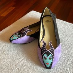 Oh How I Love The Villains. Purple And Black Flats From Torrid In Size 11. Featuring Disney’s Maleficent!! New With Tags. Queen Shoes, Disney S, Evil Queen, Maleficent, Black Flats, Shoes Black, Flat Shoes Women, Black Shoes, Loafer Flats