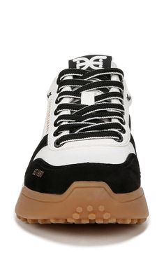 Complete your casual look with the sporty sophistication of a lace-up sneaker embellished with suede overlays. Leather upper/textile lining/synthetic sole Imported Black Sneakers For Women, Fancy Sneakers, Fashion Tennis Shoes, Black Grass, Black Tennis Shoes, Tan Sneakers, Fall Sneakers, Gym Gear, Grass Green