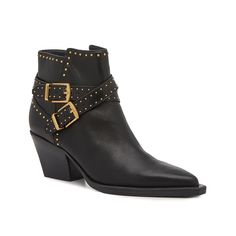 Dolce Vita-Roland Western Bootie Add a touch of glam to a country-inspired pair with the Roland Western booties from Dolce Vita. The snipped almond toe and the stacked block heel mimics the original style of cowboy boots, while the strappy details, goldtone embellishments, and buckle accents elevate the look. Click here for Boot Measuring Guide. Western Booties, Journee Collection, Stacked Heel, Betsey Johnson, Bootie, Cowboy Boots, Lucky Brand, Block Heels, Embellishments