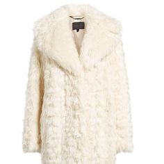 - Ivory - Fully Lined - Faux Fur: 100% Acrylic, Lining: 100% Polyester - Dry Clean - China White Long Coat With Faux Fur Lining, White Fur Coat For Fall, Chic Cream Fur Coat With Faux Fur Lining, Cream Long Fur Coat, Elegant Cream Fur Coat With Long Sleeves, Elegant Long Sleeve Cream Fur Coat, Elegant Winter White Faux Fur Outerwear, Chic White Fur Coat With Faux Fur Lining, Elegant Cream Outerwear With Faux Fur Lining