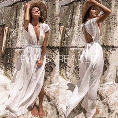 Wherever Your Travels Take You, The Sunset Beach White Sheer Maxi Style Swim Cover Up Will Keep You Looking Seaside Chic! Gauzy, Sheer Woven Fabric Is Light And Breezy As It Creates A Deep V-Neckline And Relaxed, Cap Sleeve Bodice. Belted Waist Sits Above A Flowing Maxi Skirt With Twin Side Slits. Details 100% Cotton One Size Fits Most Last Photo Is Of Actual Garment Styled By A Blogger That Works With Our Boutique Vendor Bohemian Boho Resort Wear Summer Dress Vacation Elegant V-neck Cover-up For Beach Party, White V-neck Breezy Cover-up, Chic V-neck Beach Dress For Holiday, V-neck Beach Dress For Beach Wedding, White Breezy Summer Cover-up, Elegant Summer Vacation Beach Dress, Chic White Summer Cover-up, White Summer Cover-up, Elegant Summer V-neck Cover-up