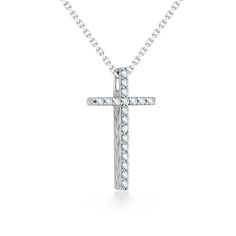 14K White Gold Maile Scroll Cross Pendant with 0.23 Carats (total weight) of Diamonds. 17" 14K White Gold chain included. The pendant measures approximately 3/4" in length. White Gold Chain, White Gold Chains, Fine Jewels, Cross Pendant, Gold Chain, Gold Chains, Diamonds, White Gold, Yellow Gold