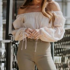 Eyelet Crop Top Off Shoulder Elastic Neckline Elastic Waistline Long Sleeve With End Ties Sand Color (Beige) 100% Cotton Sizes, Approx Flat Lay: M: 17” Pit To Pit, 12” Length, 23” Sleeve Length L: 18” Pit To Pit, 12” Length, 25” Sleeve Length Brand New Boutique Item, No Flaws Spring Crop Tops, Crop Top Off Shoulder, Animal Print Crop Tops, Festival Crop Tops, Bell Sleeve Crop Top, Crop Top Long Sleeve, White Lace Bralette, Crop Top Long, White Bralette