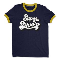 Super Silver Vintage Tee – Silver & Free Silver Casual T-shirt With Letter Print, Casual Silver T-shirt With Letter Print, Silver Cotton Top For Streetwear, Silver Cotton Tops For Streetwear, Silver Crew Neck T-shirt With Letter Print, Retro Crew Neck T-shirt With Lettering, Summer Silver Top With Graphic Print, Trendy Silver Crew Neck Tops, Silver Graphic Print Top For Summer