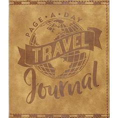 a brown leather journal with the words travel journal on it and an earth globe in the middle