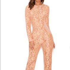 Full Lace Jumpsuit From House Of Cb New With Tags Xs In A Beautiful Peach Color! Lace Jumpsuit, House Of Cb, Peach Color, Jumpsuit, Tags, Lace, Women Shopping, Pink, Color