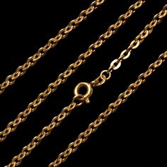 "Stunning and unique vintage solid 14K yellow gold chain/necklace in excellent condition. Measures 23 1/2\" long and weighs 13 grams." Vintage 14k Gold Necklaces With Curb Chain, Vintage Jewelry With Oval Link Cable Chain, Vintage Formal Jewelry With Cable Chain, Yellow Gold Hallmarked Chain Link Necklace, Vintage Cable Chain Necklace For Formal Occasions, Vintage Formal Cable Chain Necklace, Antique Yellow Gold Oval Link Necklace, Hallmarked Yellow Gold Link Chain Necklace, Antique Yellow Gold Link Necklace