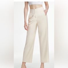 Nwt Commense White Waisted Cropped Straight Leg Trousers Tailored Wide Leg Ankle-length Pants For Summer, Elegant Tapered Leg Summer Pants, Spring High-waisted Business Casual Pantsuit, High Waist Spring Pantsuit For Business Casual, Elegant Summer Dress Pants With Tapered Leg, Tailored High Waist Wide Leg Pants For Summer, Tailored High Waist Summer Dress Pants, Elegant Tapered Leg Pants For Day Out, Tailored High Waist Wide Leg Pants For Spring