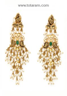 22 Karat Gold 'Peacock - Guttapusalu' Drop Earrings with Cz, Pearls & Color Stones (Temple Jewellery) - 235-GER14495 - in 19.050 Grams for USD $1450.79. 
Made in India by Totaram Jewelers Online this product is in Gold - 22 Karat BIS Hallmark 916 KDM Gold  & is an excellent gift for Adult - Women. Ships fully insured with secured guaranteed delivery for free with your order over $250 from New Jersey USA & comes with 30 days exchange policy. Ceremonial 22k Gold Meenakari Bridal Earrings, 22k Gold Peacock Chandbali Earrings, Gold Kundan Chandbalis With Peacock Design, Elegant Kundan Jhumkas With Peacock Design, Traditional Gold Chandbalis With Peacock Design, 22k Gold Chandbalis With Peacock Design For Wedding, Gold Kundan Jhumkas With Peacock Design, 22k Gold Peacock Design Earrings For Festivals, 22k Gold Earrings With Peacock Design For Festivals