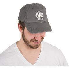 PREMIUM QUALITY: Hat, made from 100% high-quality cotton, comes packaged in a plastic polybag with a hang tag. A strap at the back of the hat allows for adjusting. IN-HOUSE DESIGN: "Best Dad Ever" text is embroidered and sewn-in with a frayed edge, as is the "Man Made" text on the back of the hat. PERFECT GIFT: Great for gifting to a dad. CARE INSTRUCTIONS: Wash by hand only with a damp cloth. Set out in the sun to dry. Best Dad Ever, Hang Tags, Adjustable Hat, Dark Gray, The Man, Care Instructions, Premium Quality, Perfect Gift, House Design