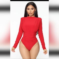 New With Tags Fashion Nova Red Long Sleeve Bodysuit Size L Smoke/Pet Free Home Red Solid Color Jumpsuits And Rompers For Night Out, Red Solid Color Jumpsuit For Night Out, Fitted Red Jumpsuits And Rompers, Red Party Jumpsuits And Rompers, Chic Solid Color Bodysuit For Party, Chic Solid Color Party Bodysuit, Red Solid Color Party Top, Red Long Sleeve Fitted Bodysuit, Red Fitted Long Sleeve Bodysuit