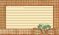 a recipe card with a bow on it and the words from the kitchen list written in red