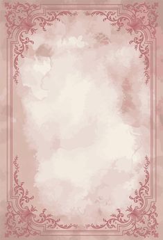 a pink background with an ornate frame on the top and bottom corner, in shades of red