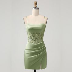 Great Dress For High School Dances. Great Condition, It Just Didn’t Fit Her And We Did Not Attempt To Return On Time. Never Worn. Fitted Green Corset Dress With Spaghetti Straps, Green Fitted Corset Dress With Spaghetti Straps, Green Corset Dress With Spaghetti Straps, Green Satin Mini Evening Dress, Fitted Mini Dress With Spaghetti Straps For Banquet, Fitted Spaghetti Strap Mini Dress For Banquet, Green Satin Corset Dress For Party, Green Mini Dress With Fitted Bodice For Evening, Fitted Green Satin Corset Dress