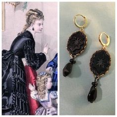 Black Victorian MOURNING Earrings, 16k gold plated brass loops, OVAL Jet Black ETCHED Glass, reproduction Victorian earringsUPDATE: at this time, my vintage brass settings are all sold out, but still sourcing for more. I've added a listing and pictures for a new improved version set in fancy CROWN settings!I was SUPER excited to find a stash of these stunning vintage etched Jet Black GLASS Cabochons, vintage new old stock from Western Germany, perfect for some beautiful mourning-inspired Victori Antique Black Pierced Earrings, Victorian Black Pierced Earrings, Black Victorian Pierced Earrings, Antique Black Earrings For Gift, Antique Style Black Earrings For Gift, Antique Black Dangle Jewelry, Antique Black Drop Earrings, Black Antique Drop Earrings, Victorian Black Earrings For Evening