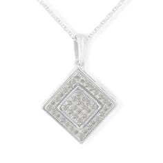 80-7205W Rhombus Shape, Jewelry Essentials, Cluster Pendant, Luxury Gifts, Diamond Cluster, Round Cut Diamond, Sterling Silver Necklaces, Lab Grown Diamonds, Jewelry Gifts