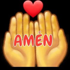 the word amen written in red on two hands with a heart above it that reads,