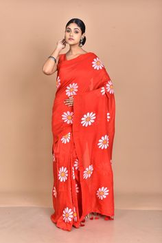 The Pure Mall Cotton-Sun Flower Hand Print Saree is very classy. This is Low light weight, easy to drape, and very elegant. The saree is made up of organic linen that gives this saree a glossy look and is good as partywear. Pure Mall Cotton-Sun Flower Hand Print Saree (assured quality) Product details: Handprint work is done on Pure Mall Cotton Saree Type: All Over Pure Mall Cotton-Sun Flower Hand Print Saree Saree Length: 5.5 meters Blouse Piece : YES Saree Fabric: All Over Sun Flower Hand Prin Summer Unstitched Chanderi Saree, Traditional Spring Saree With Printed Motifs, Summer Traditional Pre-draped Saree With Printed Motifs, Unstitched Chanderi Saree For Summer, Summer Festive Chanderi Saree, Festive Summer Chanderi Saree, Traditional Summer Saree With Printed Motifs, Unstitched Summer Georgette Saree, Summer Chanderi Saree