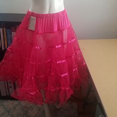 Nwt Raspberry Crinoline. Elastic Waist Stretches From 26" To About 46". Spring Can-can Petticoat In Crinoline, Fitted Spring Petticoat With Can-can, Spring Party Can-can Petticoat, Summer Petticoat With Attached Cancan For Dance, Summer Petticoat With Attached Cancan In Crinoline, Summer Dance Petticoat With Attached Cancan, Summer Dance Fitted Petticoat, Spring Dance Petticoat With Ruffles, Summer Stretch Crinoline Petticoat