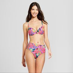 This Push-Up Bikini Top & High Waisted Swim Bottoms Help You Feel Supported And Confident All Summer Long! Features A Bright Floral Pattern, Adjustable Straps, Underwire & Push-Up Cups Keep You Feeling Supported Sizing: Junior Material: 82% Nylon And 18% Spandex Sm4103 (21) Vacation Swimwear, Bra Friendly And Fitted, Bra-friendly Fitted Swimwear For Vacation, Vacation Swimwear Bra Friendly Fitted, Fitted Tropical Swimwear, Bra Friendly, Fitted Tropical Swimwear, Bra-friendly, Fitted Tropical Swimwear Bra Friendly, Fitted Tropical Swimwear With Bra-friendly Design, Fitted Swimwear With Padded Cups For Vacation, Pink Padded Cup Swimwear For Summer