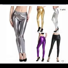 True Rocks Women's Leggings Size Xl/L,S/M Silver,Gold,Purple,Black Trendy Metallic Leggings For Night Out, Shiny Leggings For Night Out, Silver Shiny Disco Bottoms, Shiny Silver Disco Bottoms, Disco Silver Shiny Bottoms, Metallic Leggings For Fall Party, Shiny Silver Bottoms For Fall, Fall Party Metallic Leggings, Shiny Metallic Leggings For Party