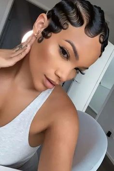 Short Pixie Cut Finger Wave 100% Human Hair Wigs for Women Lace Front Wig L Part | eBay Finger Waves Wedding Hair Black Women, Woman Waves Short Hair, Black Hair Waves Short, Big Finger Waves, Fluffy Finger Waves, Finger Waved Pixie, Waves On Women, Soft Waves Short Hair Black Women, Soft Finger Waves Black Women