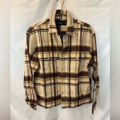 Abercrombie Heavyweight Shirt Jacket Flannel Material Pockets Looks Brown But Tags Says Light Brown Nwt Beige Long Sleeve Flannel Shirt For Fall, Classic Plaid Outerwear With Spread Collar, Classic Long Sleeve Shacket With Snap Buttons, Classic Brown Long Sleeve Flannel Shirt, Classic Collared Flannel Shirt For Winter, Classic Winter Flannel Shirt With Spread Collar, Classic Flannel Shirt With Spread Collar For Winter, Vintage Outerwear With Spread Collar For Fall, Classic Brown Flannel Shirt For Winter