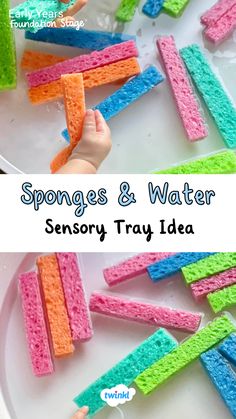 This sensory water tray idea is a great sensory activity! Perfect for any baby sensory play. Thanks to Bright Little Brains Science And Sensory Activities For Preschoolers, Nursery Room Activities Childcare, Sensory Play With Beans, Under 2s Activities, Messy Play Sensory Activities, Hello Sensory Play, Sped Sensory Activities, Sensory Play Tray Ideas, Sensory Table Back To School