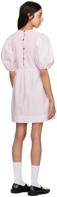 Organic cotton poplin dress. Shirring and gathering throughout. · Round neck · Puff sleeves · Elasticized cuffs · Button closure at back Supplier color: Light lilac Long Sleeve Smock Dress, Pink Gingham Dress, Ganni Dress, Cotton Poplin Dress, Light Lilac, Light Pink Dress, Poplin Dress, Pink Tulle, Pink Gingham