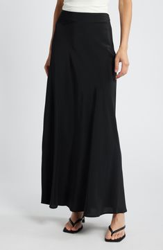 Long Silk Bias Cut Skirt, Formal Asymmetrical Silk Skirt, Sleek Flared Maxi Skirt For Evening, Silk Bias Cut Long Skirt, Fitted Long Silk Draped Skirt, Formal Silk Draped Skirt With Lining, Black Draped Long Skirt For Formal Occasions, Silk Long Skirt With Bias Cut, Elegant Asymmetrical Bias Cut Skirt