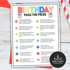 printable birthday pass the prize game with candy canes