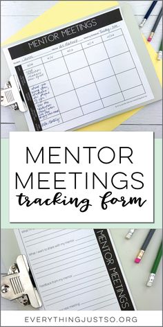 a clipboard with the text mentor meetings tracking form on it and pencils next to it