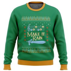 Zelda Make it Rain Ugly Christmas Sweater Perfect And Unique Gifts For Adults Kids On Christmas Anime Christmas, Christmas Sweater Men, Cozy Knit Sweater, Make It Rain, Before Midnight, Sweater Gift, Sweater Design, Wool Blend Sweater, Trendy Colors