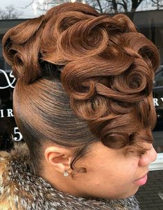 Winter Hairstyles For Blondes, Updo Styles For Black Women Weave, Elegant Updo Hairstyles For Black Women, Scurl Texturizer Natural Hair, Up Dos For Black Women Hair Updo, Pin Curl Updo Black Hair, Black Hair Updo Hairstyles Up Dos, Updo Curly Hairstyles For Black Women, Attending Birthday Outfit