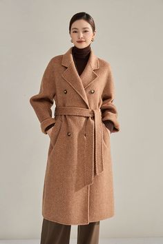 Women's Double Breasted Belted Twill Double Face Wool Coat Double-breasted Belted Wool Coat For Work, Double-breasted Wool Pea Coat With Belted Cuffs, Classic Double-breasted Wool Coat With Belted Cuffs, Belted Double-breasted Wool Coat For Business, Wool Double-breasted Belted Pea Coat, Elegant Long Belted Pea Coat, Belted Long Wool Pea Coat, Elegant Double-breasted Pea Coat With Belted Cuffs, Belted Wool Pea Coat