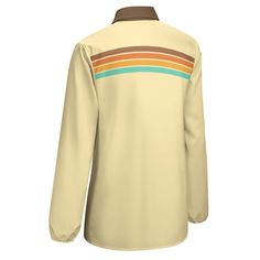 • Embrace the 70s with our 70s Style Top Women, a chic addition to your retro wardrobe.• This Beige Retro Stripe Top Women features a unique upper chest retro stripe print pattern in orange, brown, yellow, and turquoise.• Made from 100% polyester, this Vintage Style Blouse offers comfort and durability.• With its solid contrasting brown collar and elastic cuffs balloon sleeves, this Retro Top Women exudes vintage charm and style.Designed in California by Trendy Hip buys. Handmade to order from. overseas.100% polyester. Fall Retro Blouse, Retro Beige Blouse For Fall, Retro Beige Collared Top, Retro Collared Cream Top, Retro Cream Collared Top, Retro Cream Top For Fall, Stripe Print Pattern, Women 70s, Vintage Style Blouses