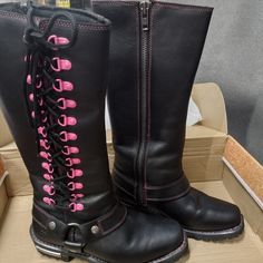 Bnib Milwaukee Biker Boots Knee High Boots Knee High, Biker Boots, Boots Knee, Milwaukee, Knee High Boots, Pink Black, Knee High, Black Pink, Size 7