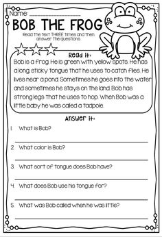 a printable worksheet for reading about the frog and other things to do